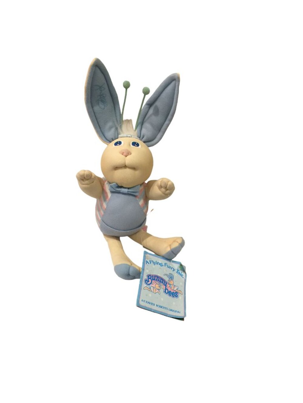 A Flying Furry Tale Bunny Bees Xavier Roberts Original 1985 Blue Pink Striped Bu